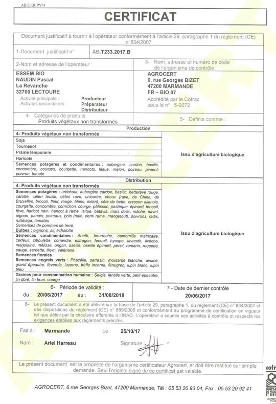 Certificat BIO 2023 - 2034